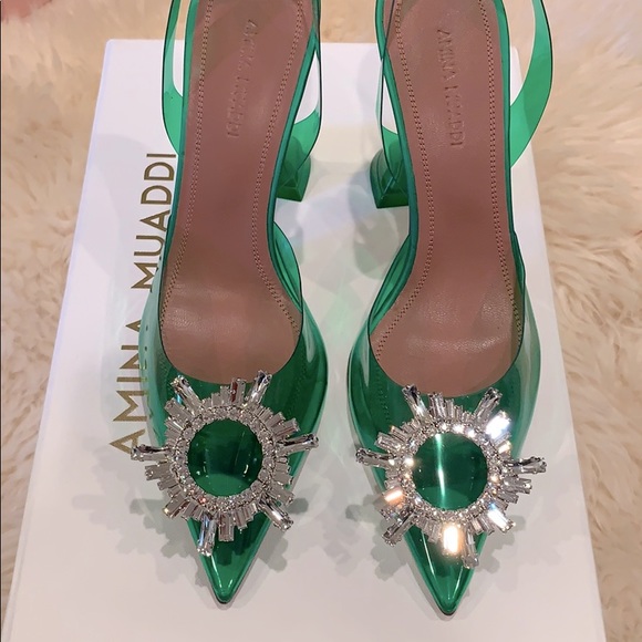 Amina Muaddi Shoes - BNIB Amina Muaddi begum sling back in green pvc